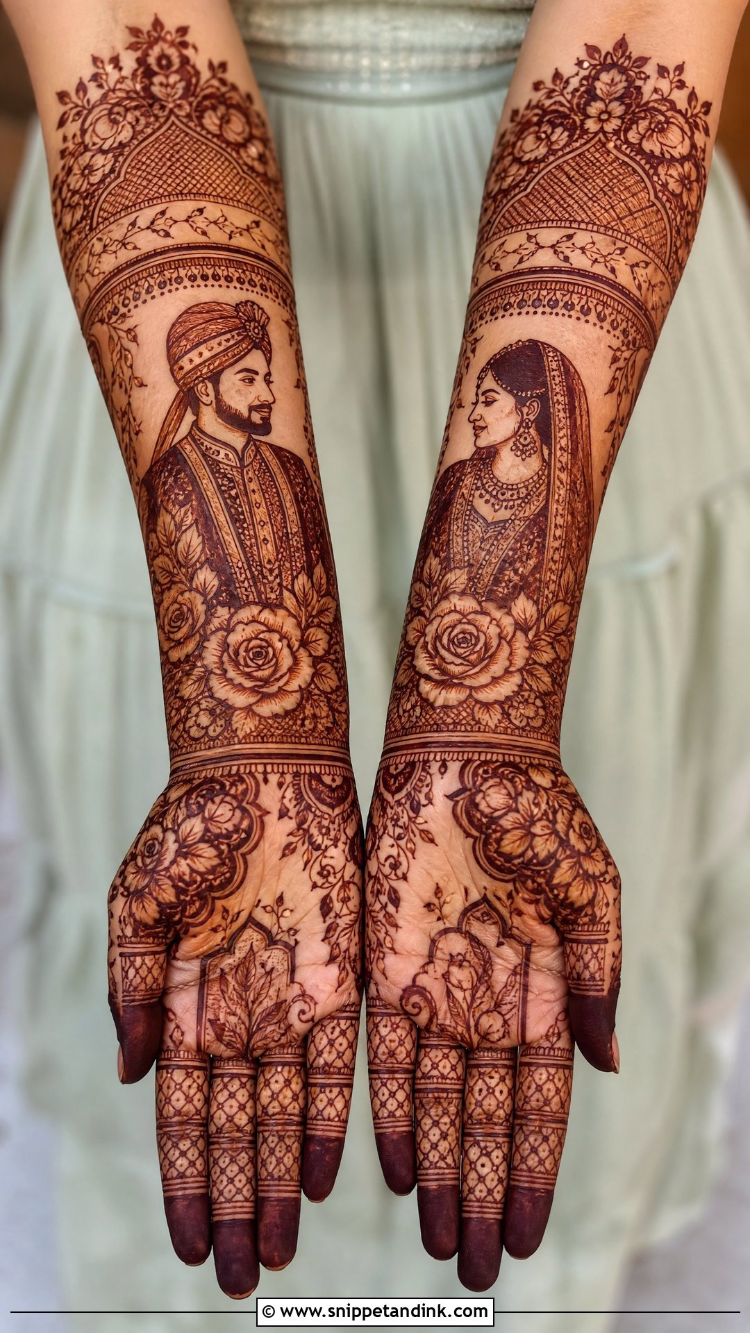 Rose Dulha Dulhan Bridal Mehndi Full Hand - Snippet and Ink - 20 Rose Full Hand Bridal Mehndi Designs