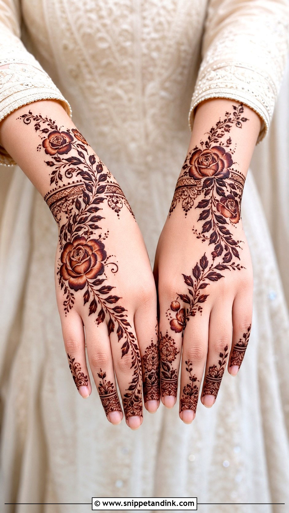 Rose Engagement Mehndi Design - Snippet and Ink - 35 Engagement Mehndi Designs
