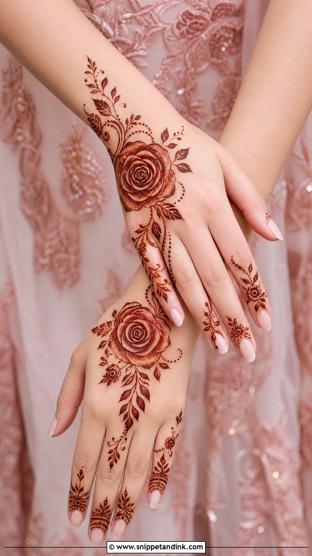 Rose Engagement Mehndi Design - Snippet and Ink - 20 Simple Engagement Mehndi Ideas