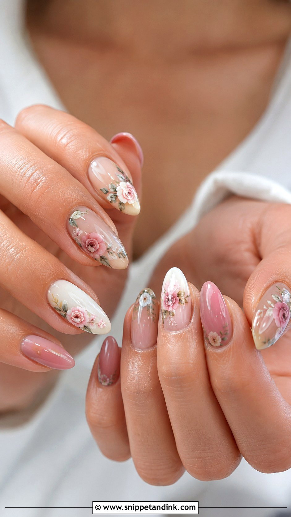 Rose Floral Bridal Nails - Snippet and Ink - 20 Floral Bridal Nails