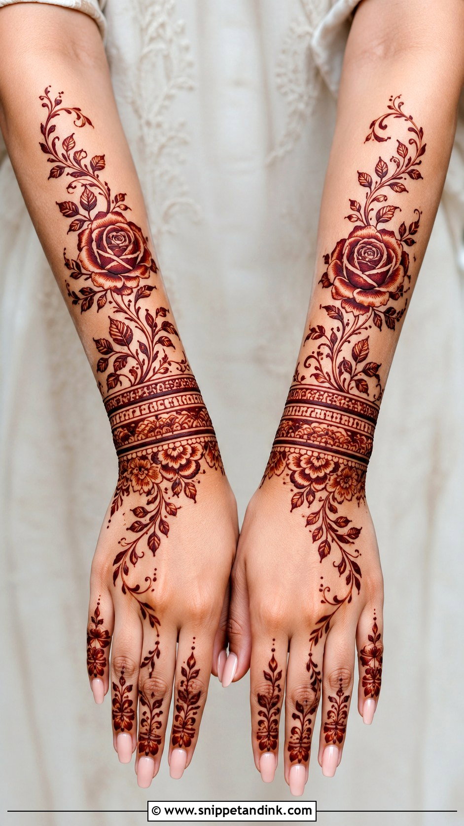 Rose Forearm Mehndi Design - Snippet and Ink - 35 Rose Mehndi Designs