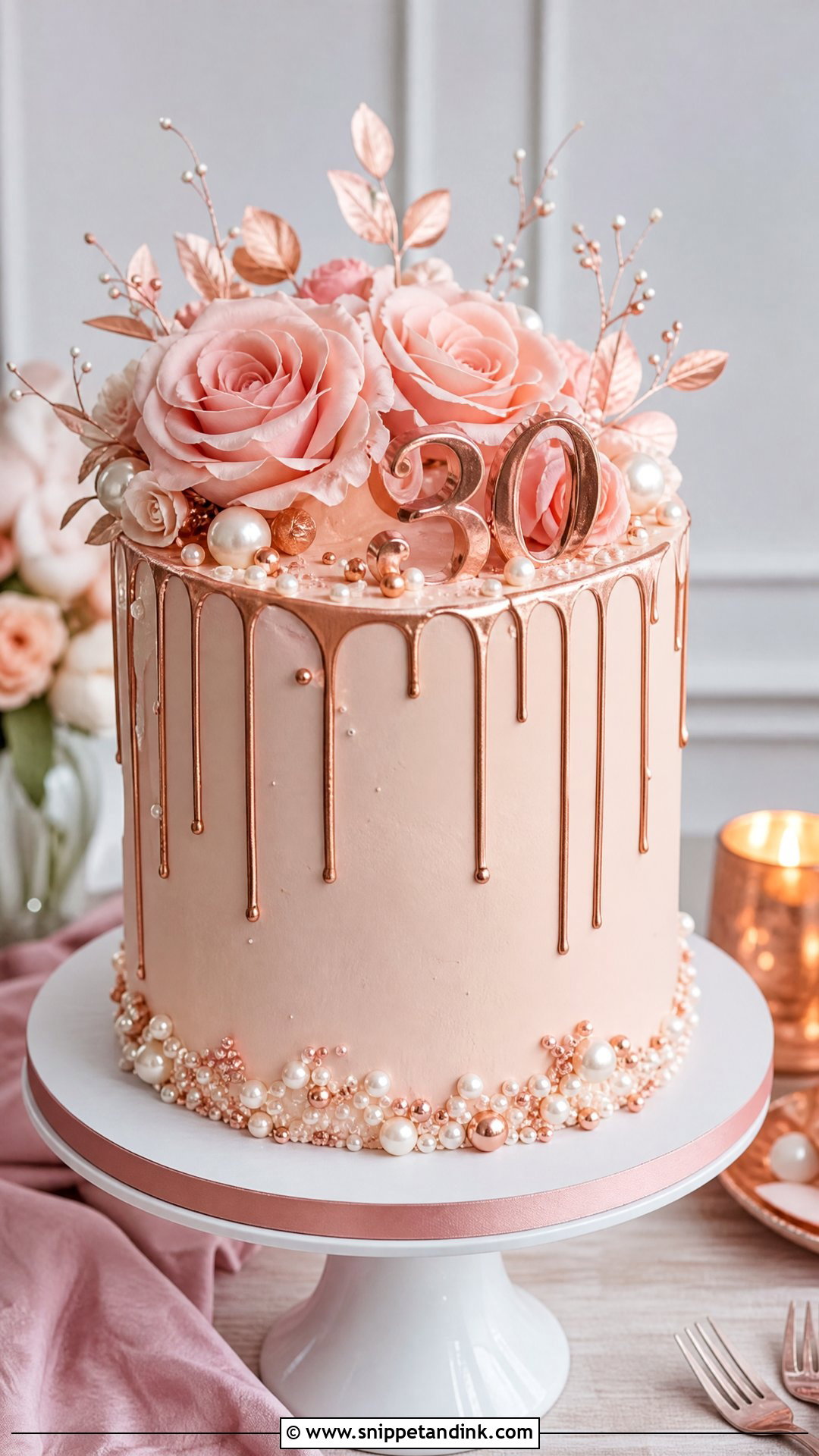 Rose Gold 30th Anniversary Cake - Snippet and Ink - 25 30th Anniversary Cake Ideas