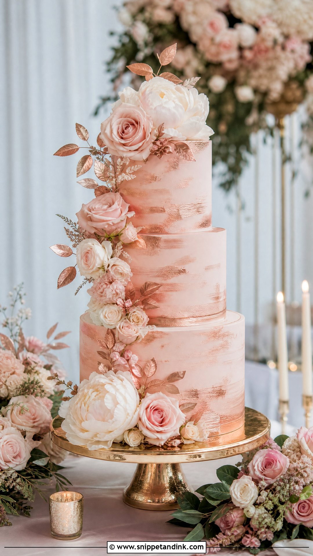 Rose Gold And Blush Wedding Cake - Snippet and Ink - 20 Rose Gold Cakes for Wedding