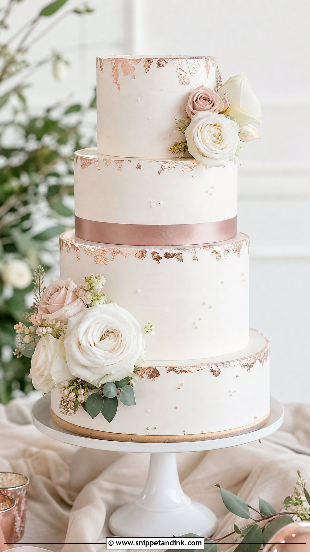 Rose Gold And White Wedding Cake - Snippet and Ink - 20 Rose Gold Cakes for Wedding