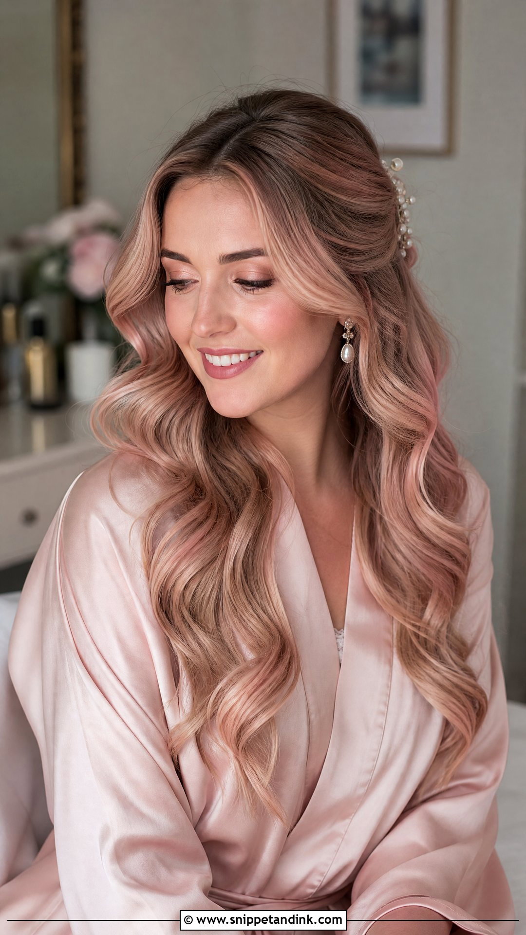 Rose Gold Balayage Bridal Hair - Snippet and Ink - 15 Bridal Hair Color Balayage Ideas