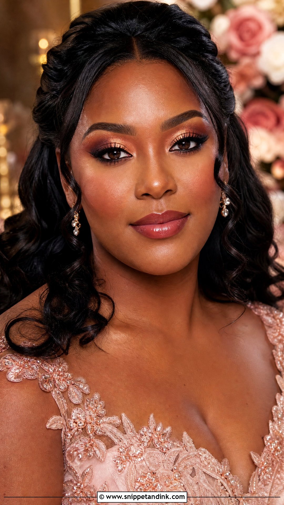 Rose Gold Black Bride Makeup - Snippet and Ink - 20 Black Wedding Makeup Ideas