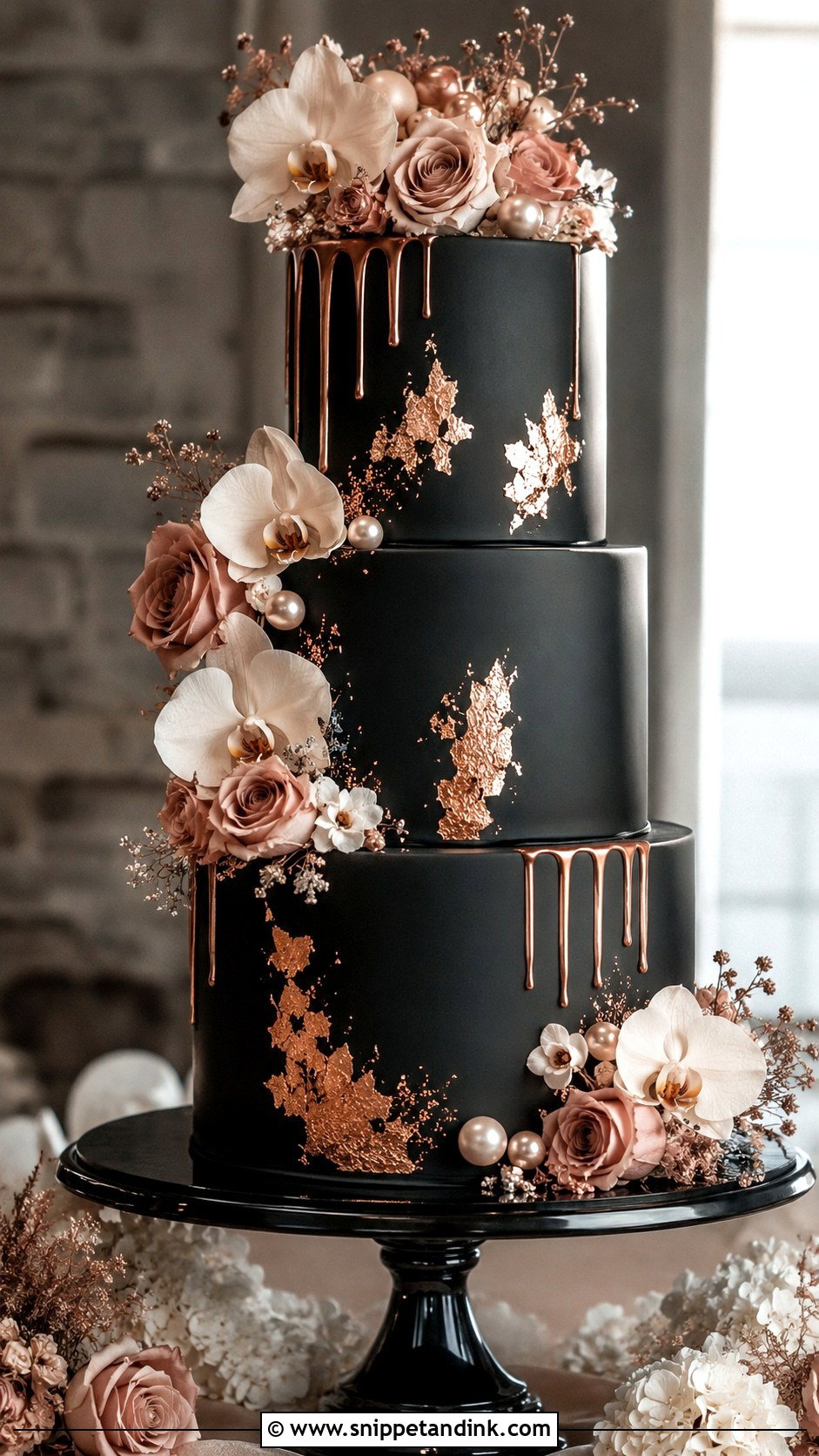 Rose Gold Black Wedding Cake - Snippet and Ink - 25 Rose Gold Wedding Cake Designs