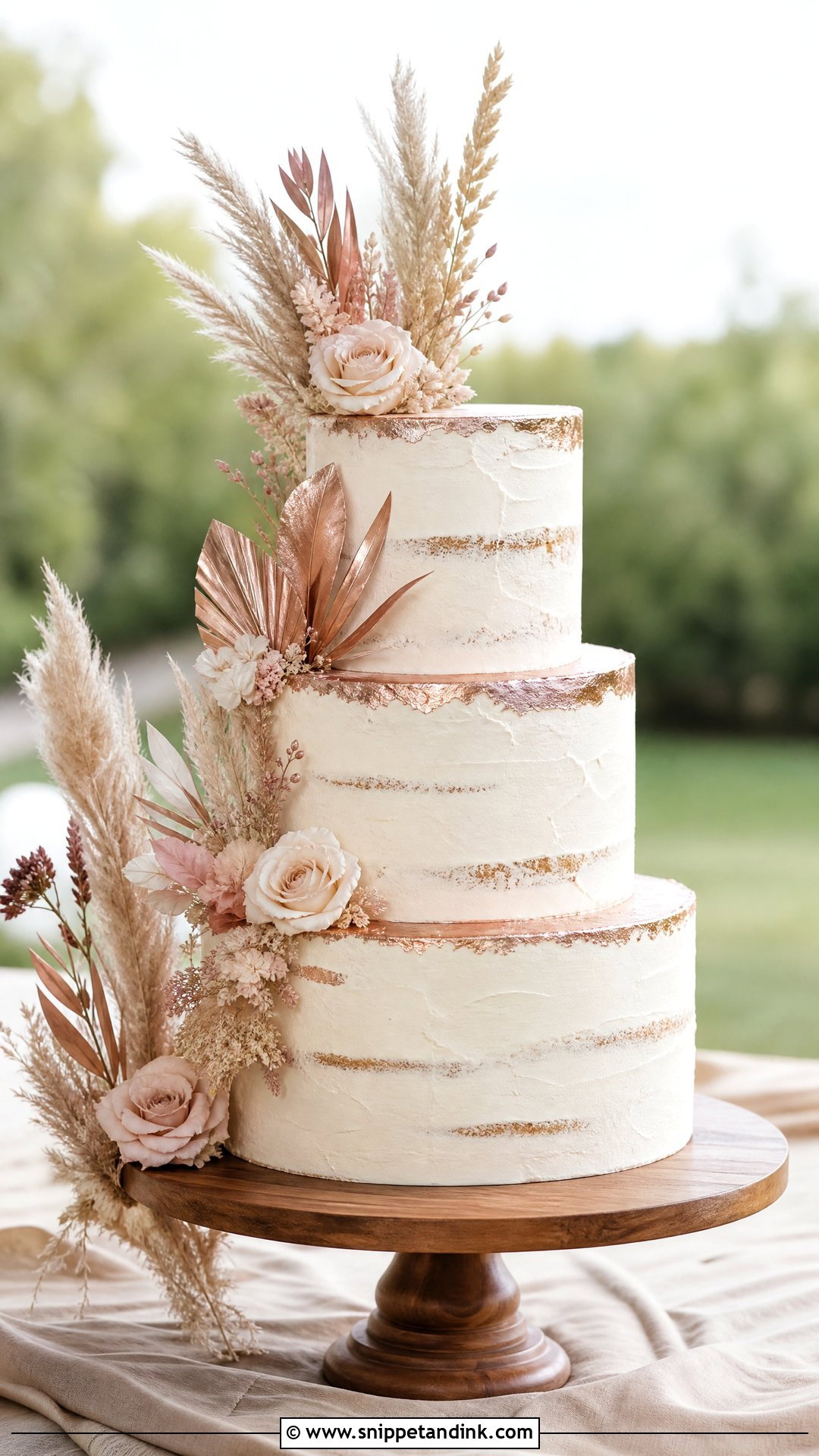 Rose Gold Boho Wedding Cake - Snippet and Ink - 30 Rose Gold Cake Ideas for Wedding