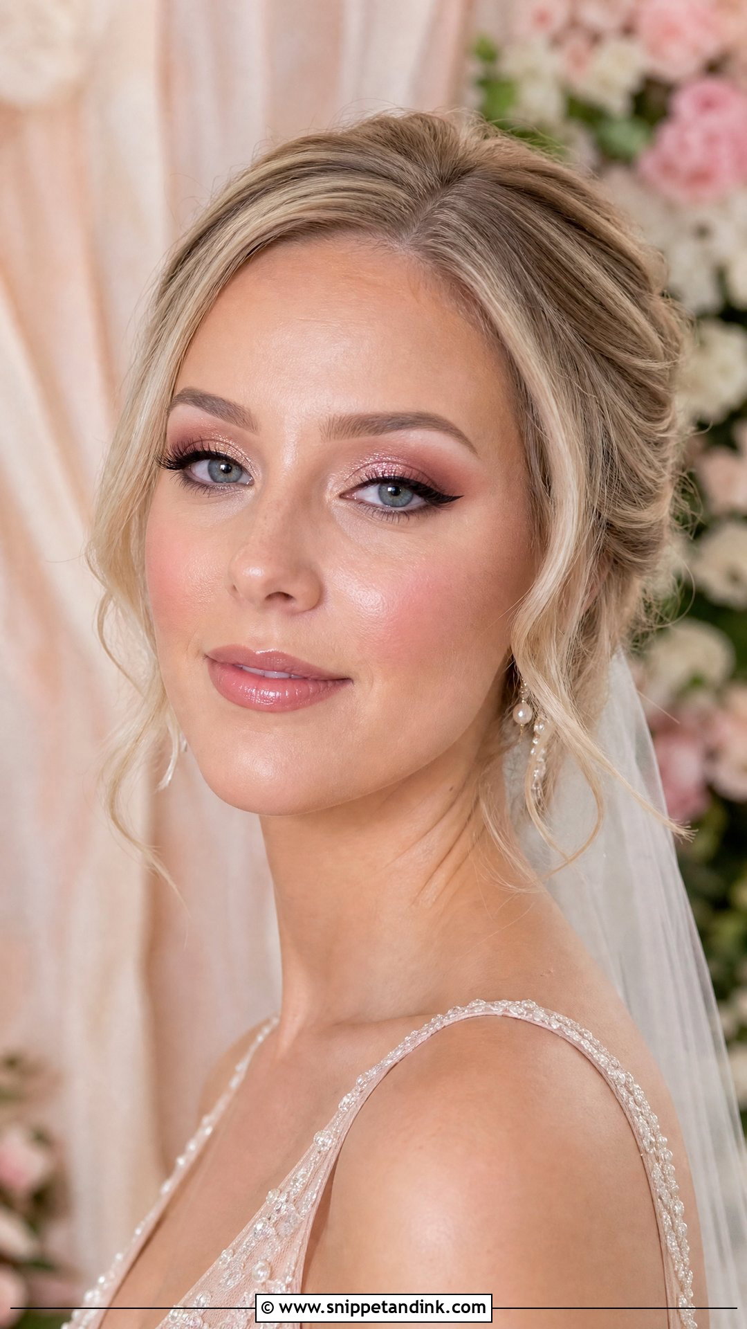 Rose Gold Bridal Makeup With Winged Eyeliner - Snippet and Ink - 20 Bridal Makeup Winged Eyeliner Ideas