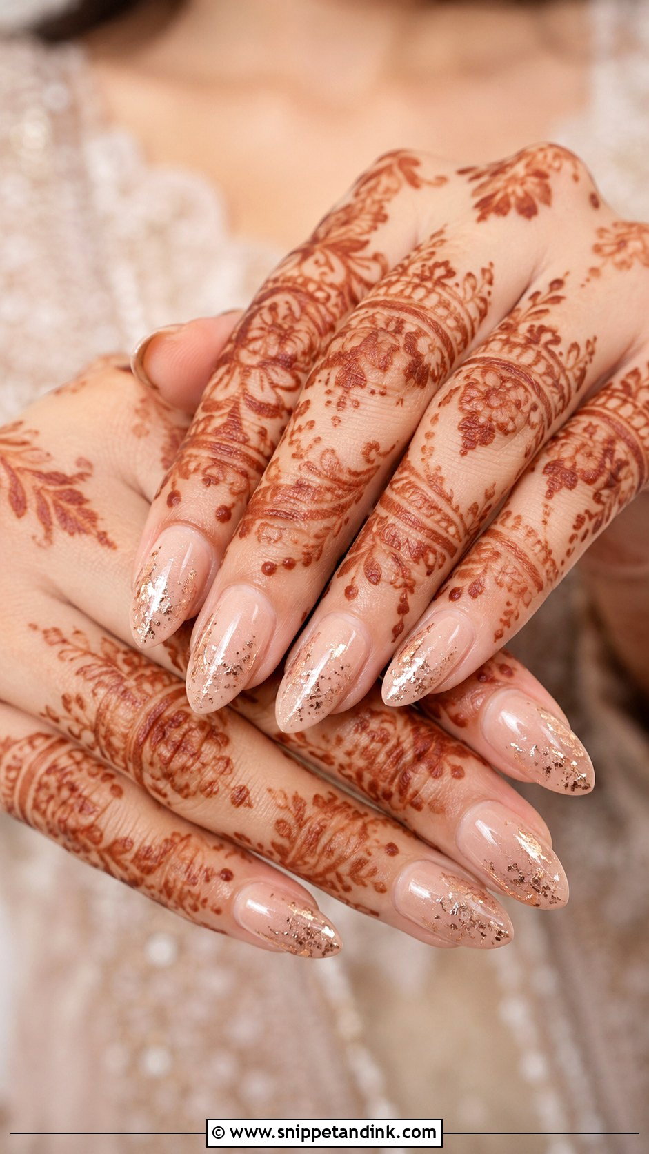 Rose Gold Bridal Nails With Mehendi - Snippet and Ink - 20 Bridal Nails with Mehendi