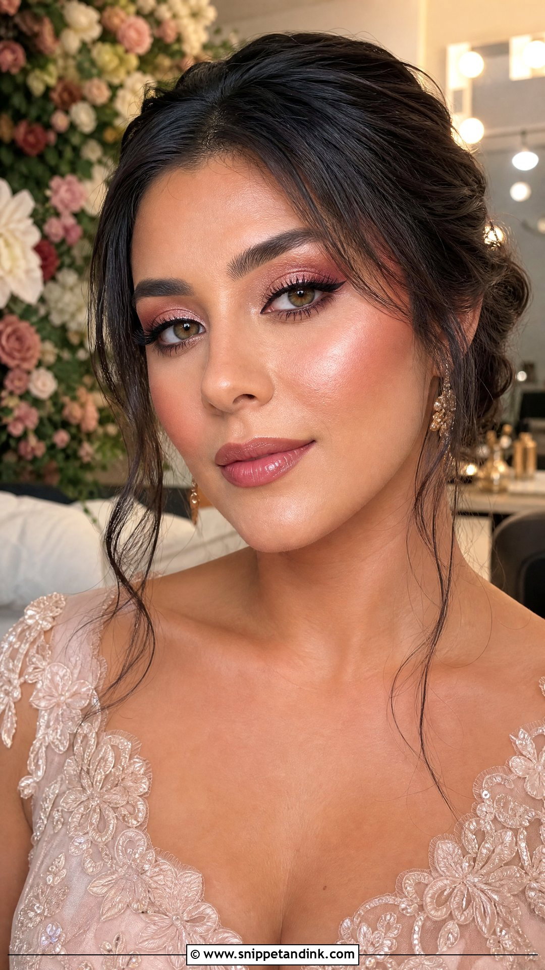 Rose Gold Brunette Bridal Makeup - Snippet and Ink - 20 Brunette Bridal Make Up Ideas