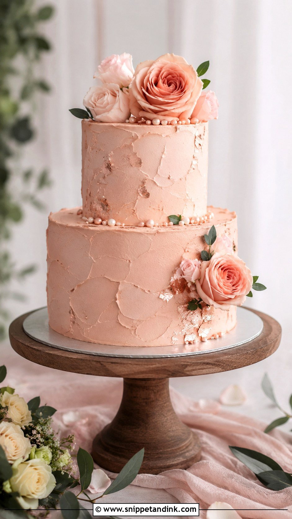 Rose Gold Buttercream Wedding Cake - Snippet and Ink - 25 Rose Gold Wedding Cake Designs