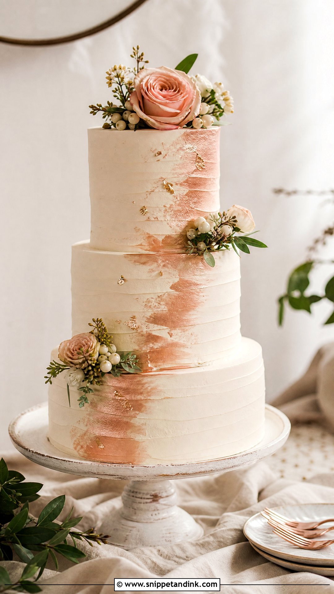 Rose Gold Buttercream Wedding Cake - Snippet and Ink - 30 Rose Gold Cake Ideas for Wedding
