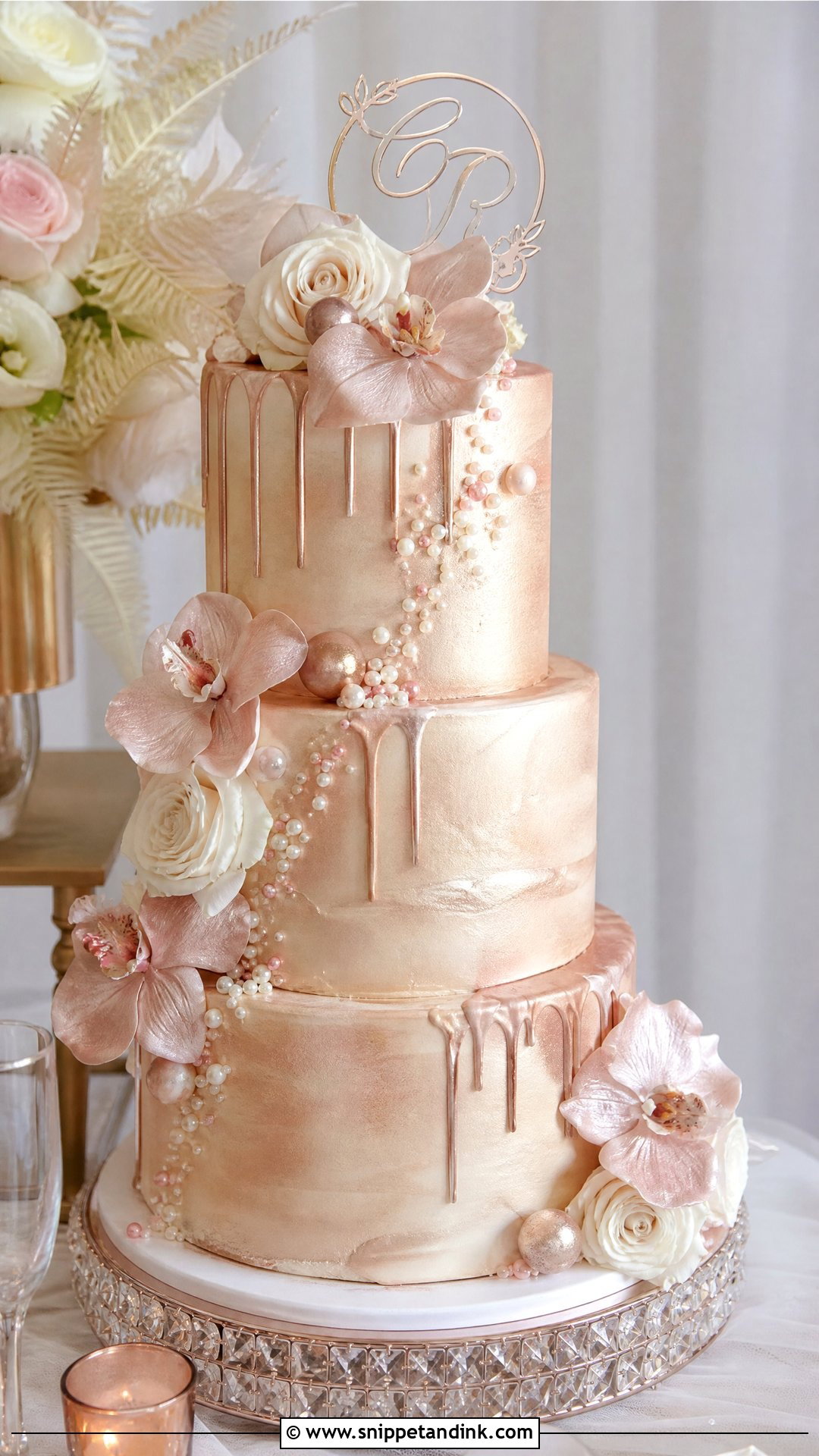 Rose Gold Champagne Wedding Cake - Snippet and Ink - 30 Rose Gold Cake Ideas for Wedding