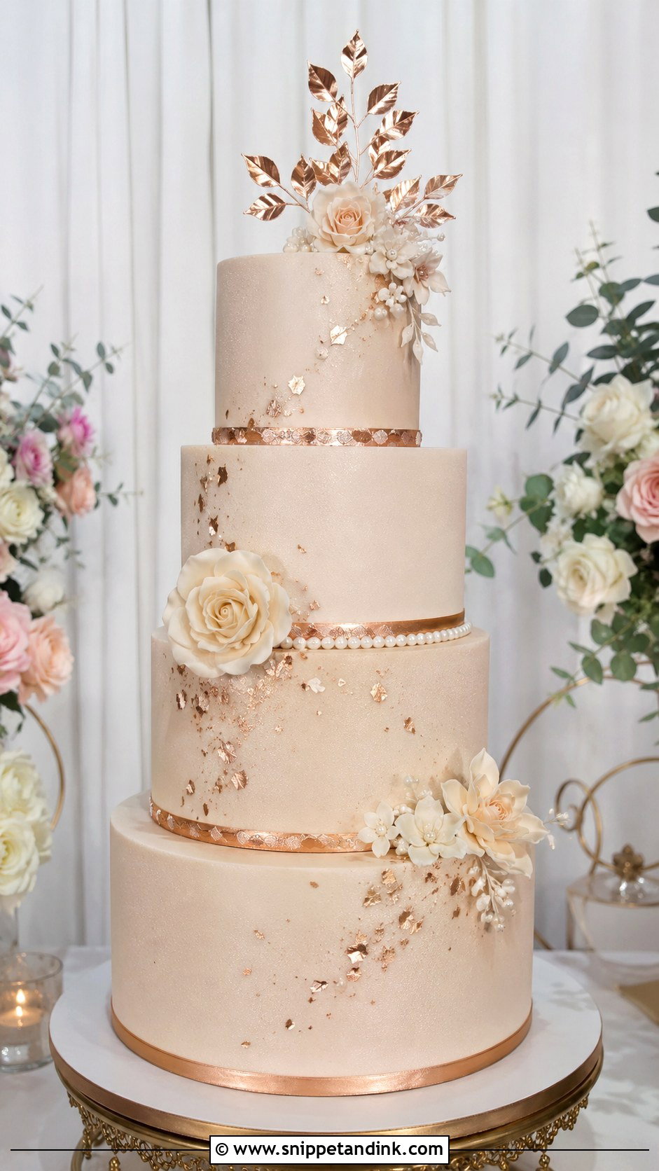 Rose Gold Champagne Wedding Cake - Snippet and Ink - 25 Rose Gold Wedding Cake Designs
