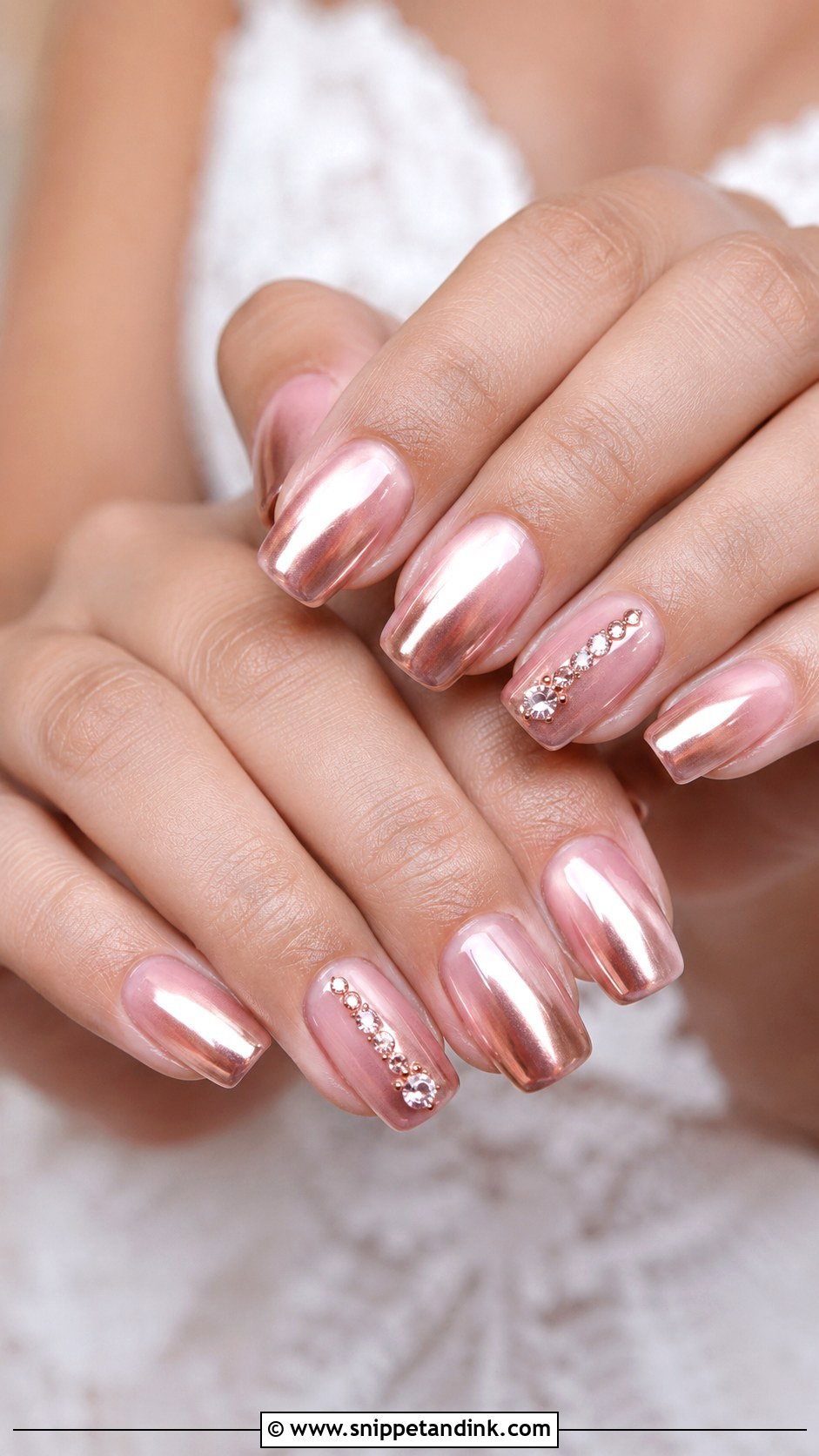 Rose Gold Chrome Engagement Nails - Snippet and Ink - 20 Indian Nail Art for Engagement Brides Ideas