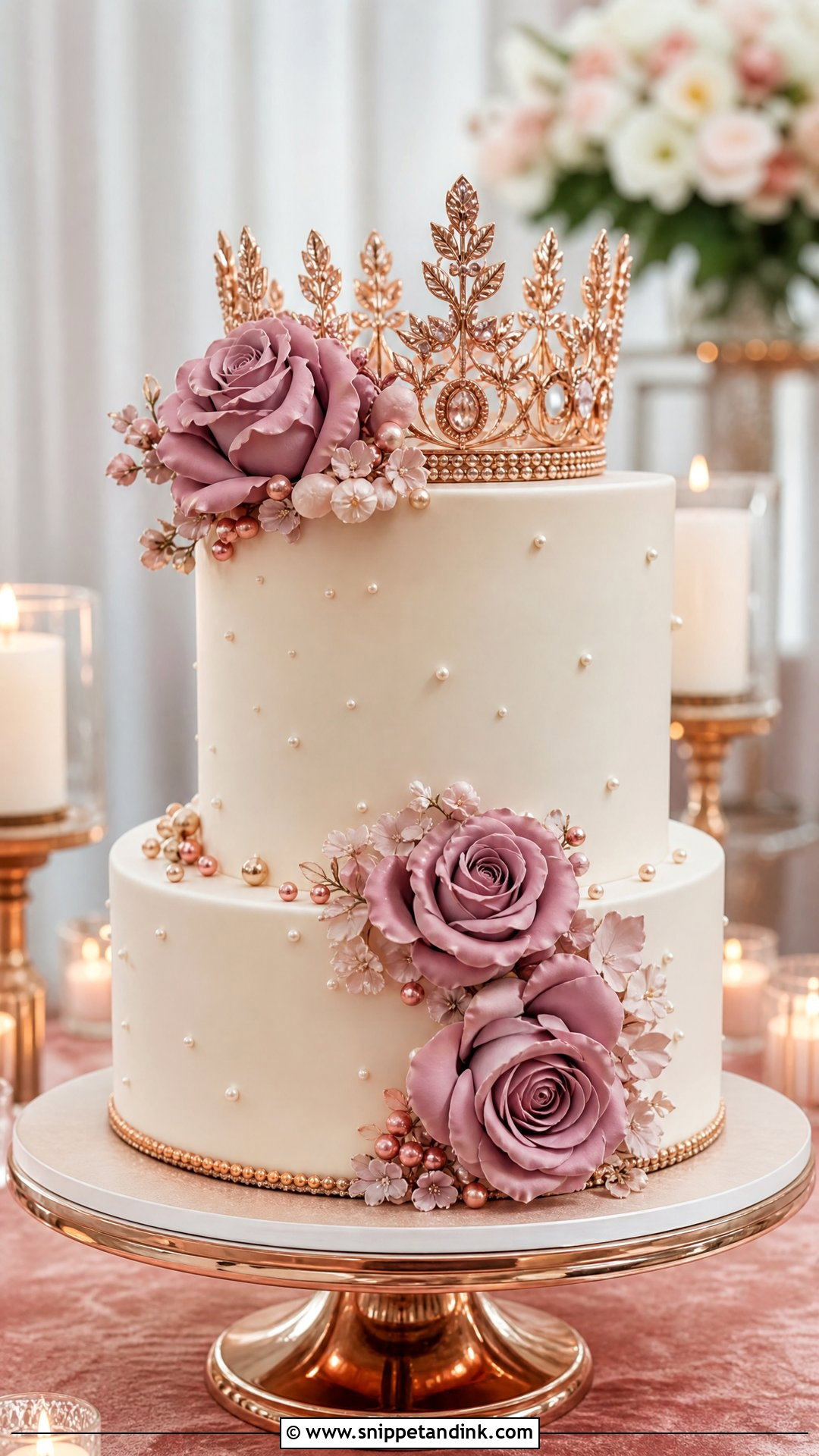 Rose Gold Crown Wedding Cake - Snippet and Ink - 35 Crown Cake Ideas for Wedding