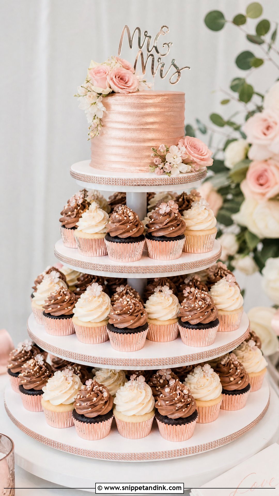 Rose Gold Cupcake Wedding Cake - Snippet and Ink - 30 Rose Gold Cake Ideas for Wedding