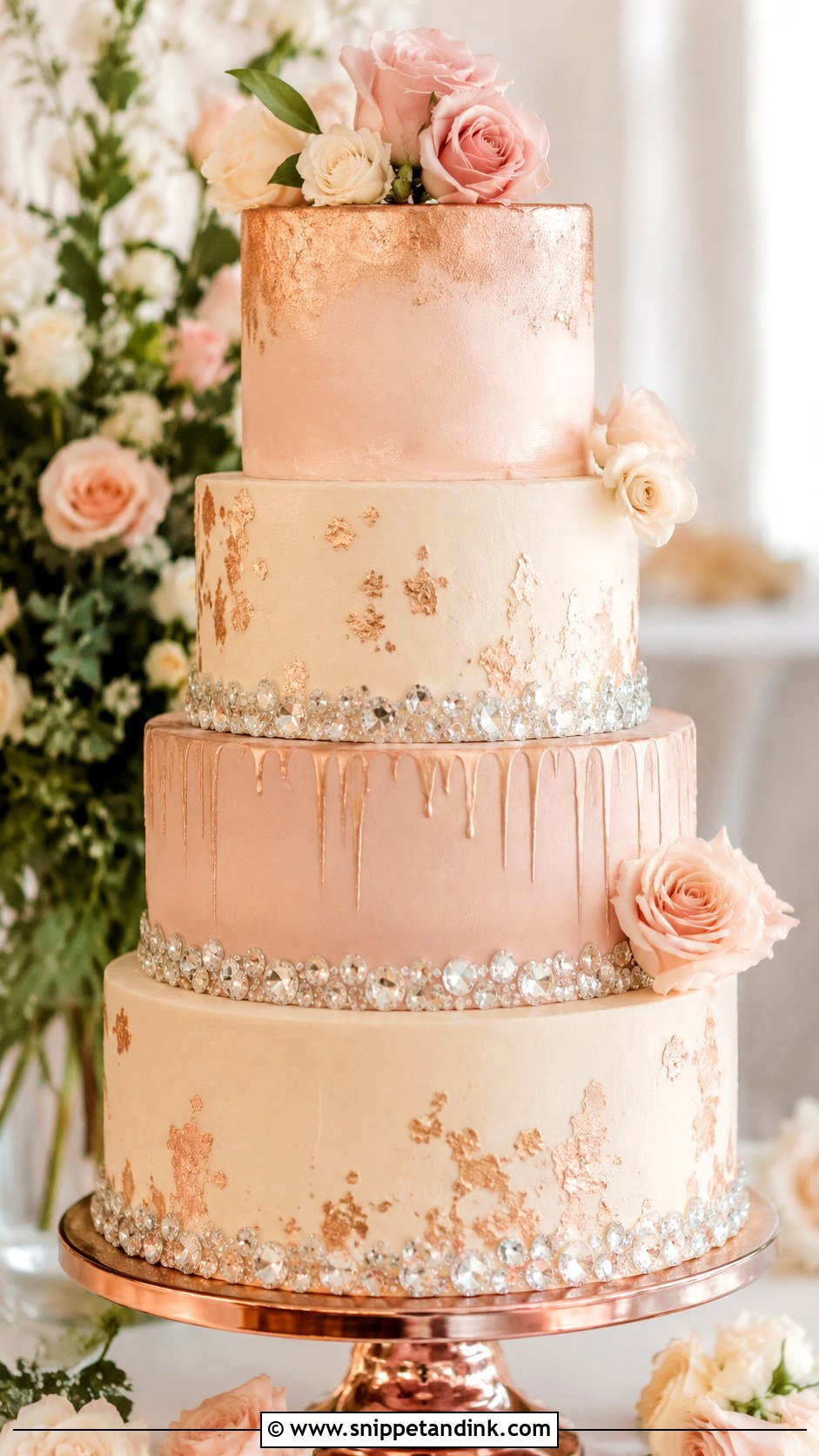Rose Gold Diamond Wedding Cake - Snippet and Ink - 25 Diamond Bling Wedding Cakes