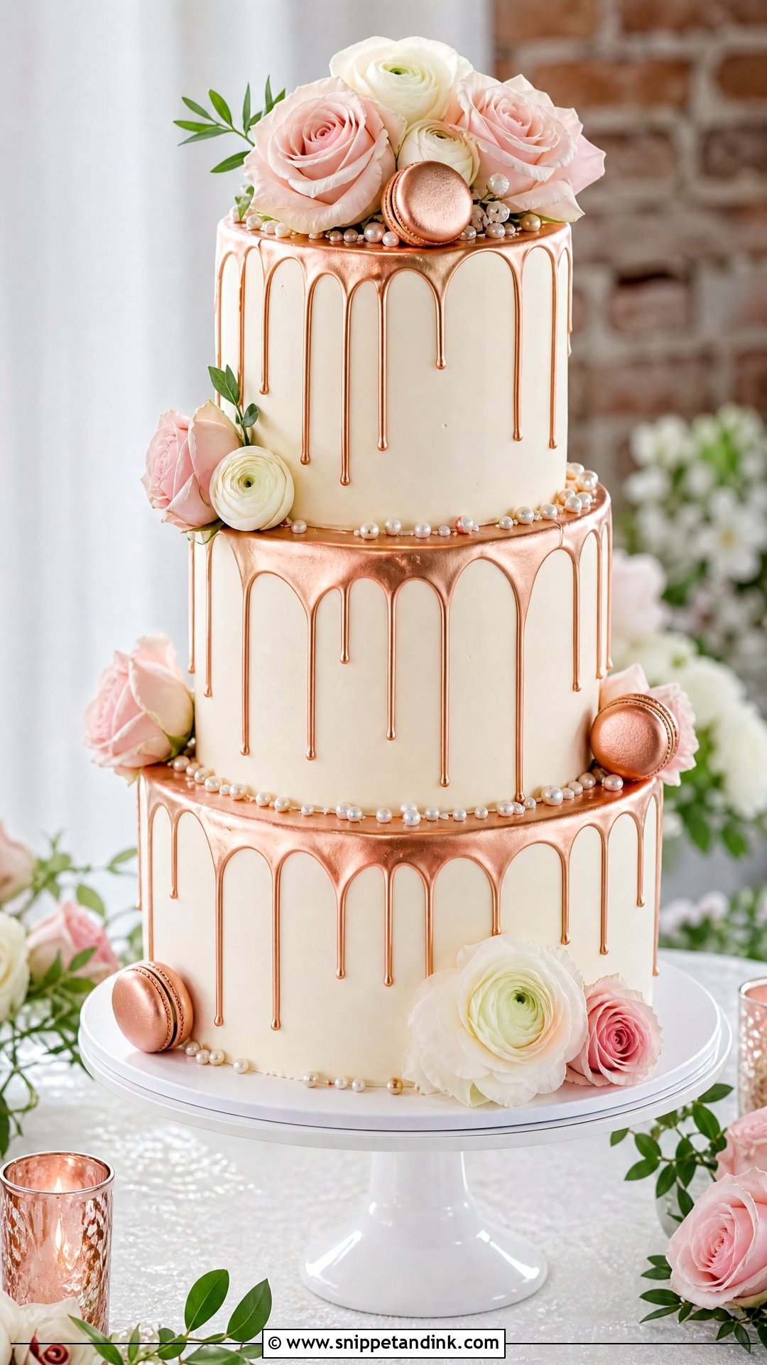 Rose Gold Drip Wedding Cake - Snippet and Ink - 30 Rose Gold Cake Ideas for Wedding