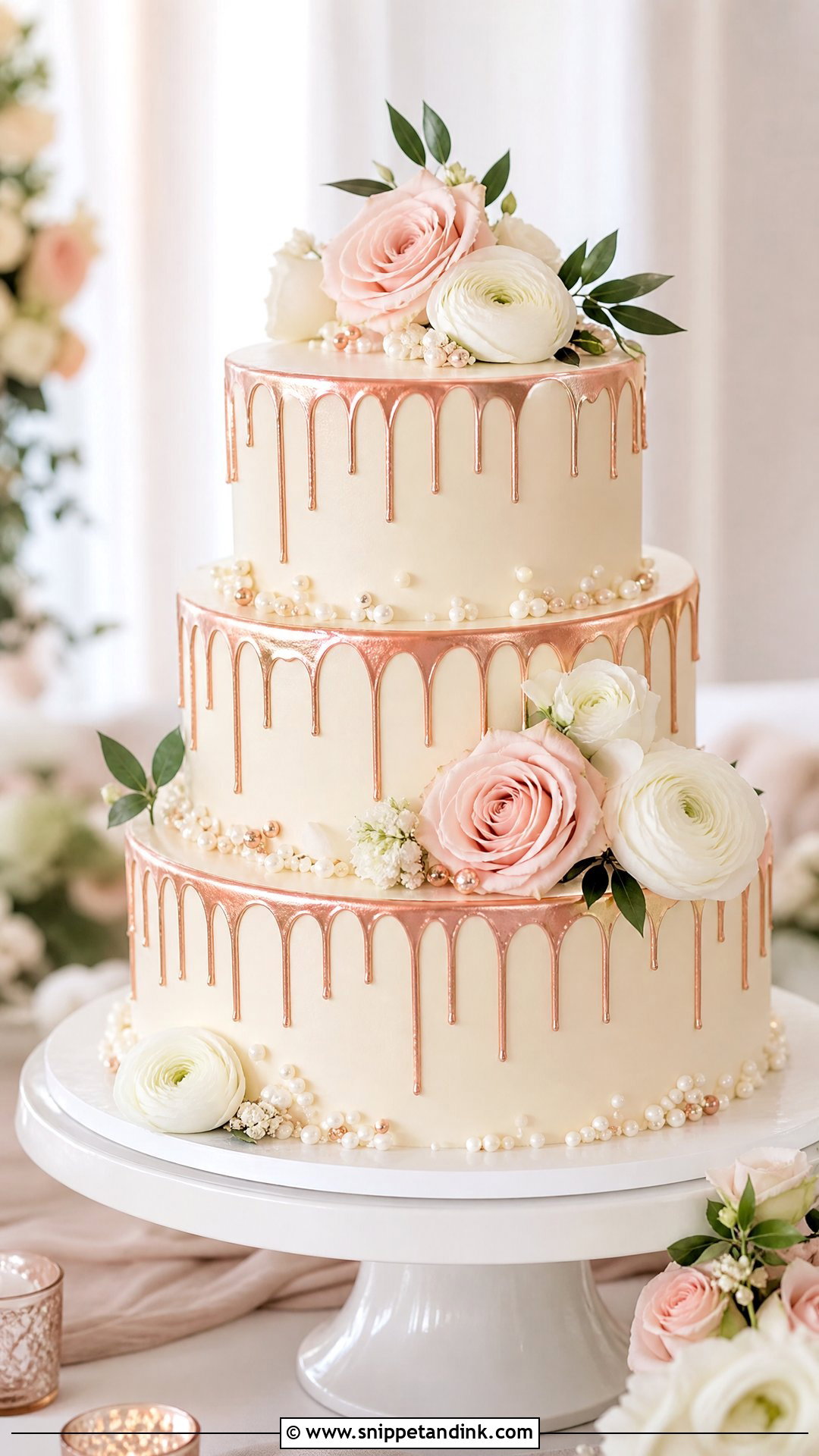 Rose Gold Drip Wedding Cake - Snippet and Ink - 20 Rose Gold Cakes for Wedding