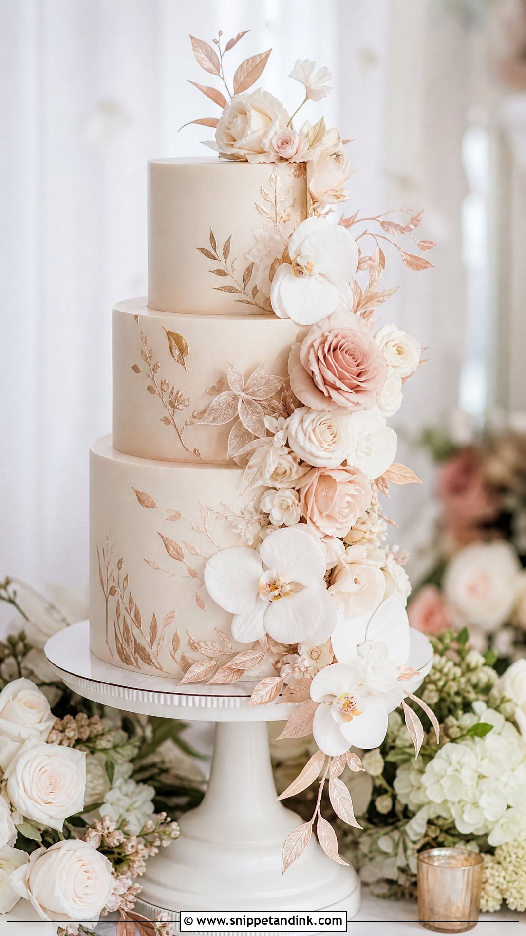 Rose Gold Floral Wedding Cake - Snippet and Ink - 20 Rose Gold Cakes for Wedding
