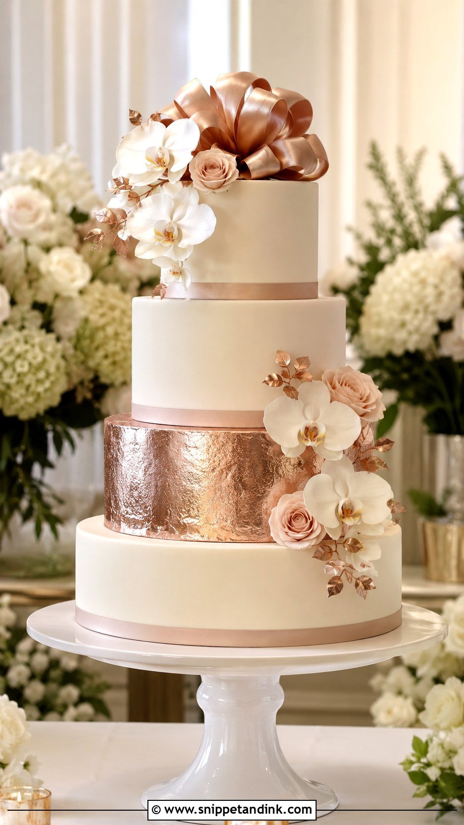 Rose Gold Fondant Wedding Cake - Snippet and Ink - 25 Rose Gold Wedding Cake Designs