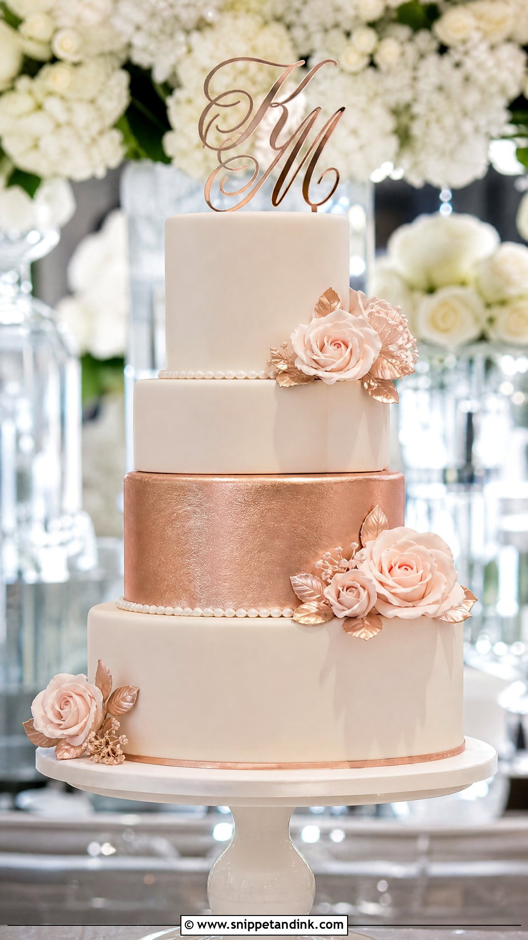 Rose Gold Fondant Wedding Cake - Snippet and Ink - 30 Rose Gold Cake Ideas for Wedding