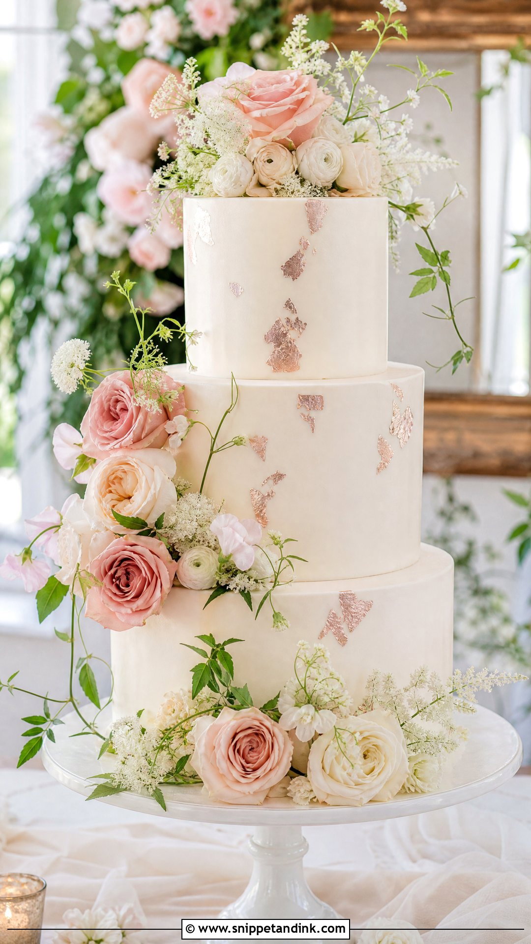 Rose Gold Garden Wedding Cake - Snippet and Ink - 30 Rose Gold Cake Ideas for Wedding