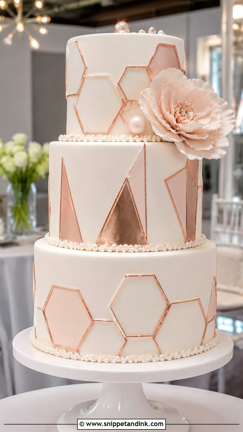 Rose Gold Geometric Wedding Cake - Snippet and Ink - 25 Rose Gold Wedding Cake Designs