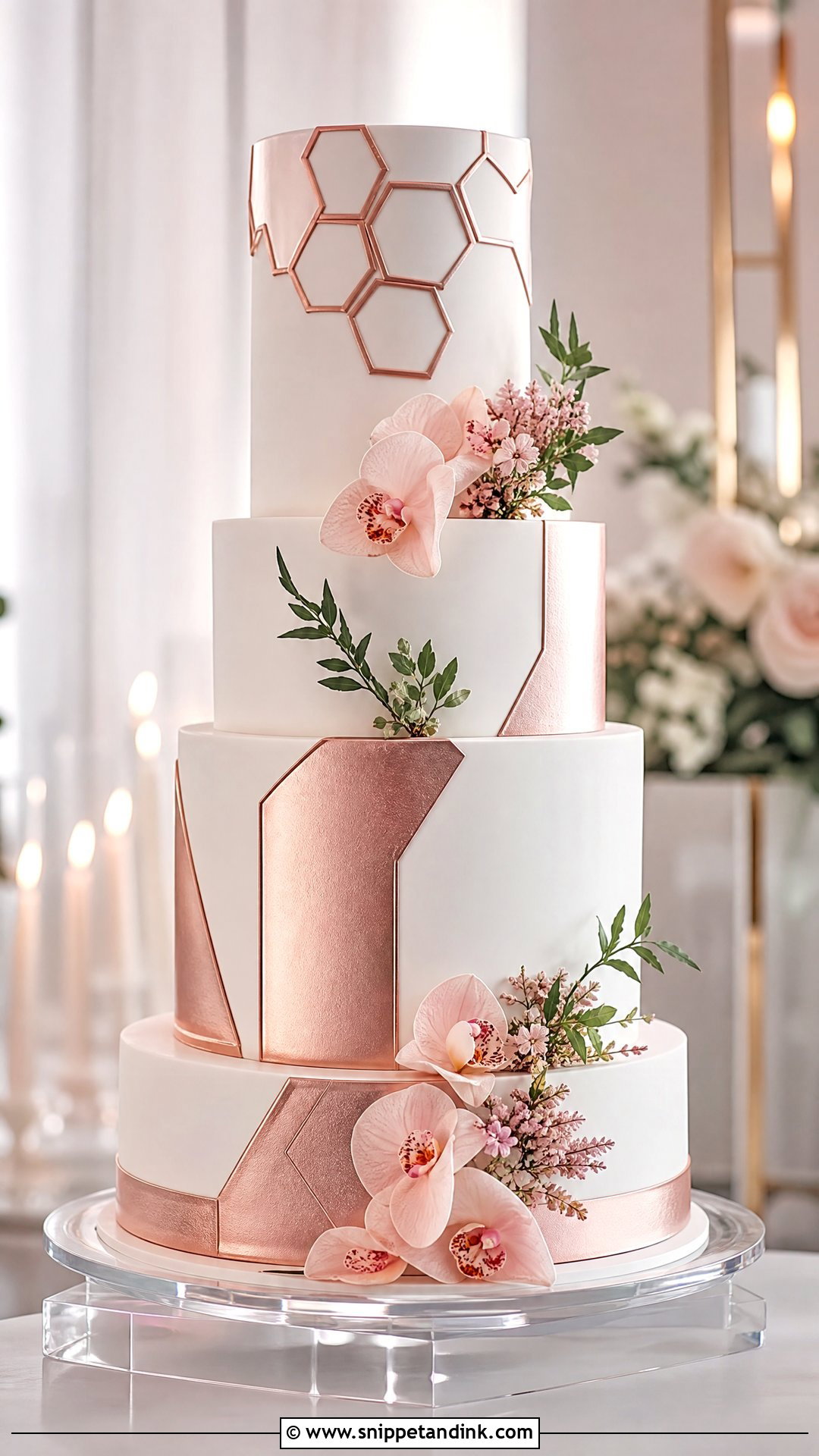 Rose Gold Geometric Wedding Cake - Snippet and Ink - 30 Rose Gold Cake Ideas for Wedding