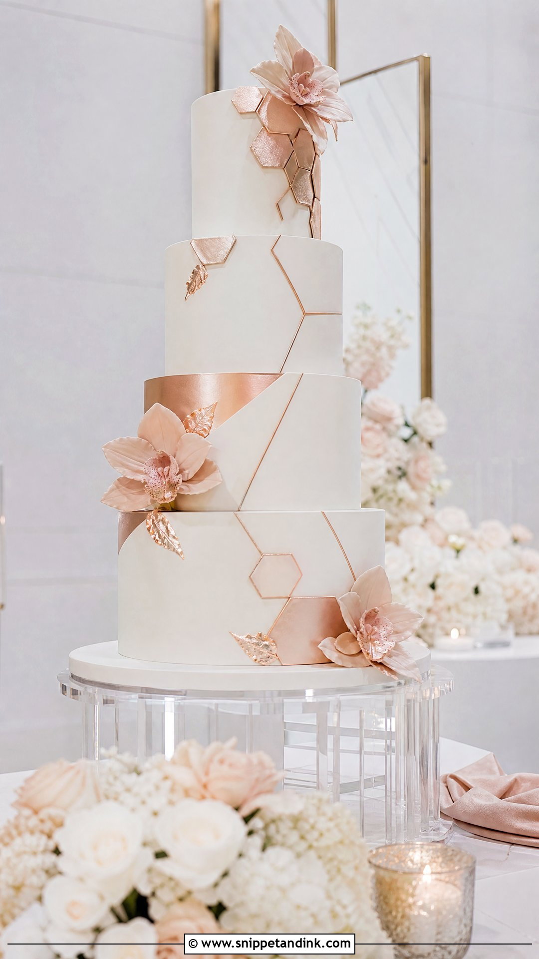 Rose Gold Geometric Wedding Cake - Snippet and Ink - 20 Rose Gold Cakes for Wedding