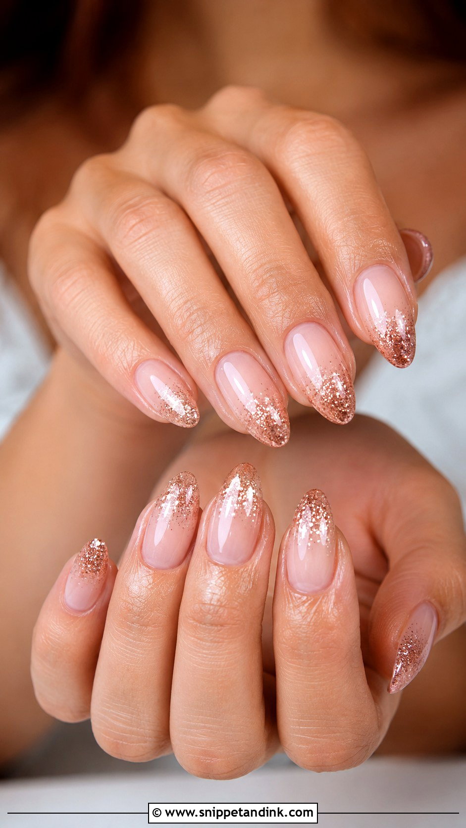 Rose Gold Glitter Bridal Nails - Snippet and Ink - 20 Glitter Bridal Nails