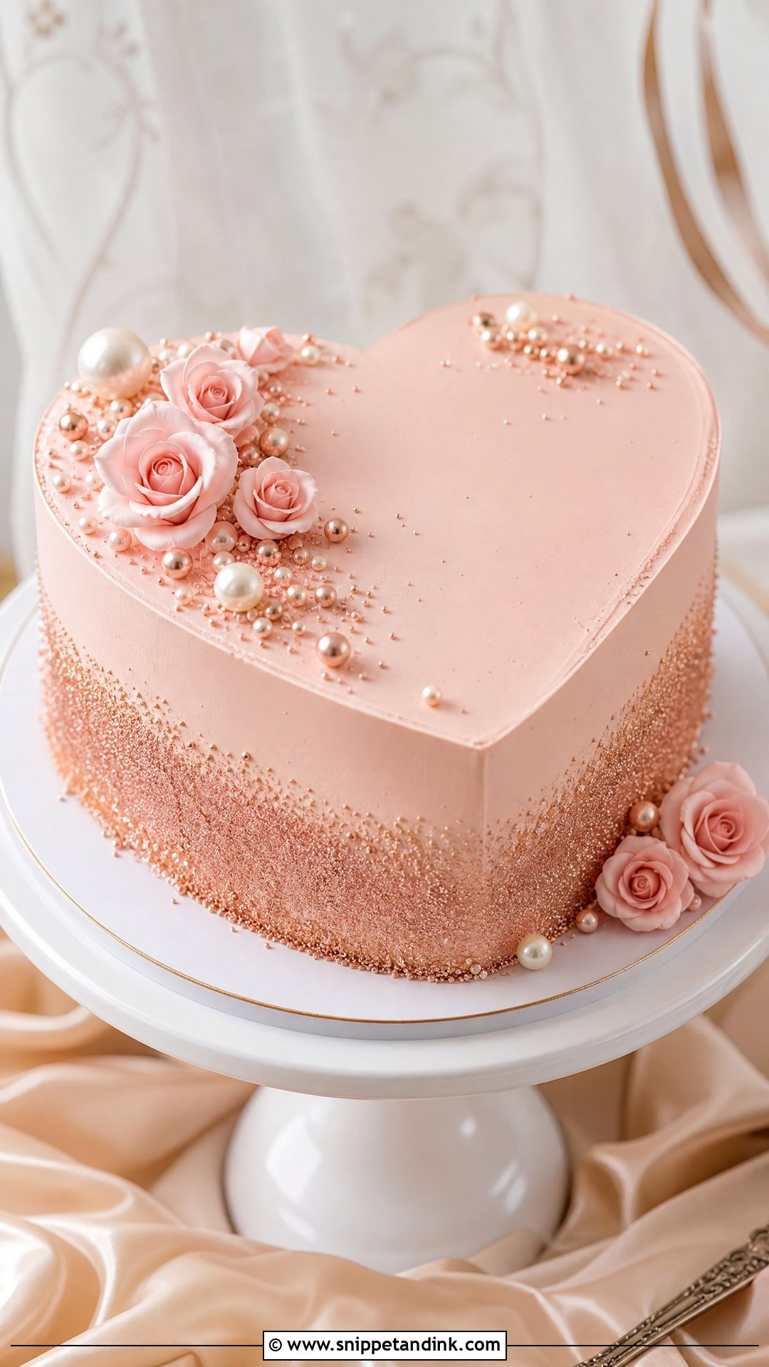 Rose Gold Glitter Heart Cake - Snippet and Ink - 25 Glitter Heart Cake Ideas for Wedding