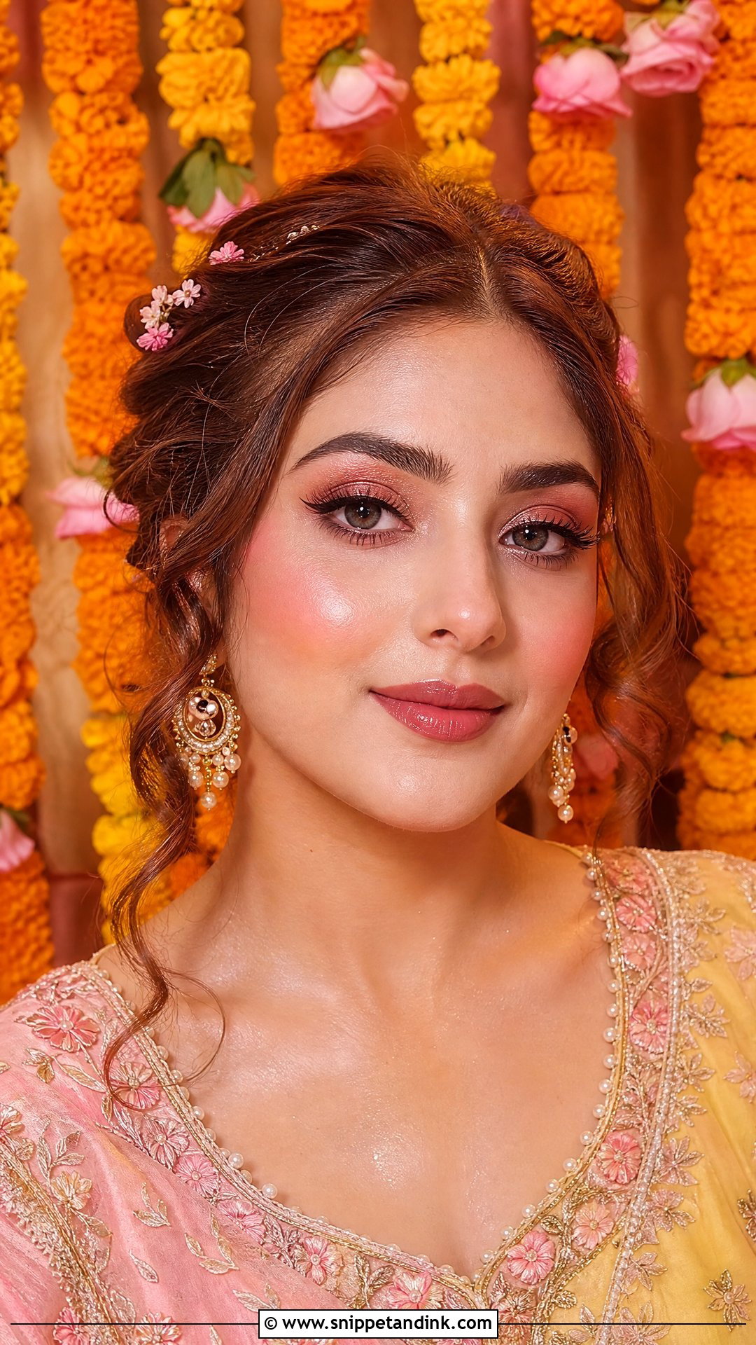Rose Gold Haldi Makeup Look - Snippet and Ink - 25 Haldi Makeup Look for Bride Ideas