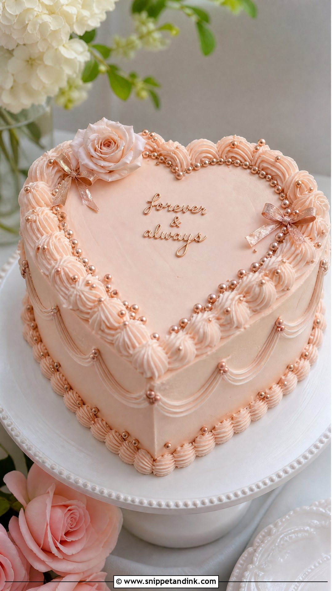 Rose Gold Heart Wedding Cake - Snippet and Ink - 30 Rose Gold Cake Ideas for Wedding