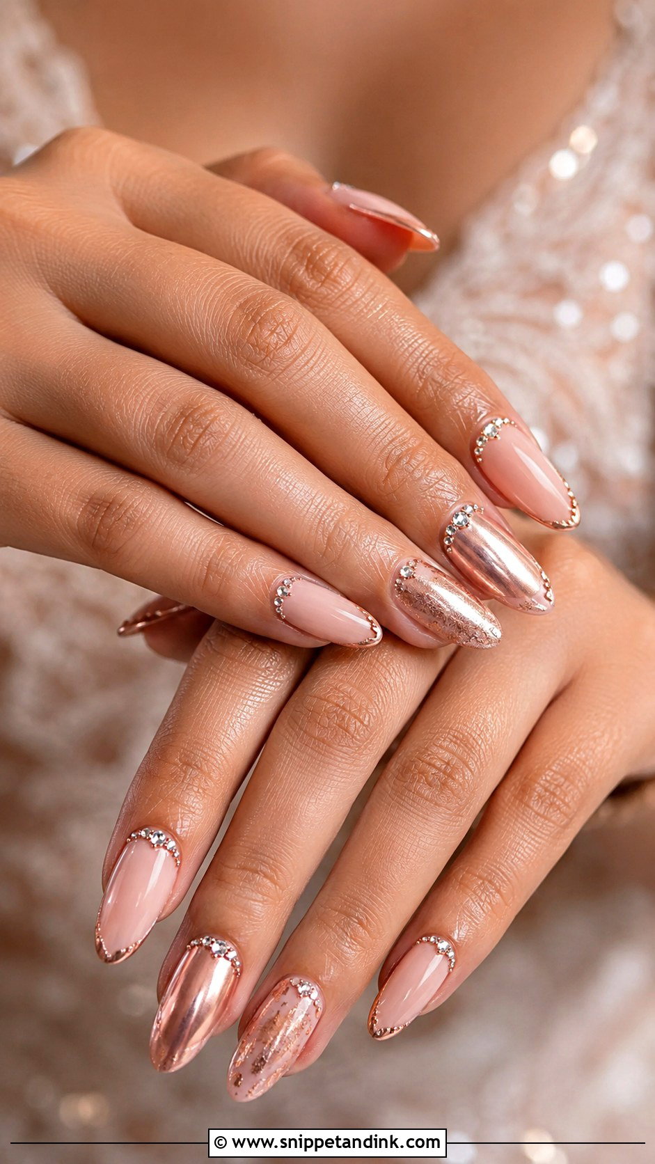 Rose Gold Indian Bridal Nail Extensions - Snippet and Ink - 20 Indian Bridal Nail Extension Designs