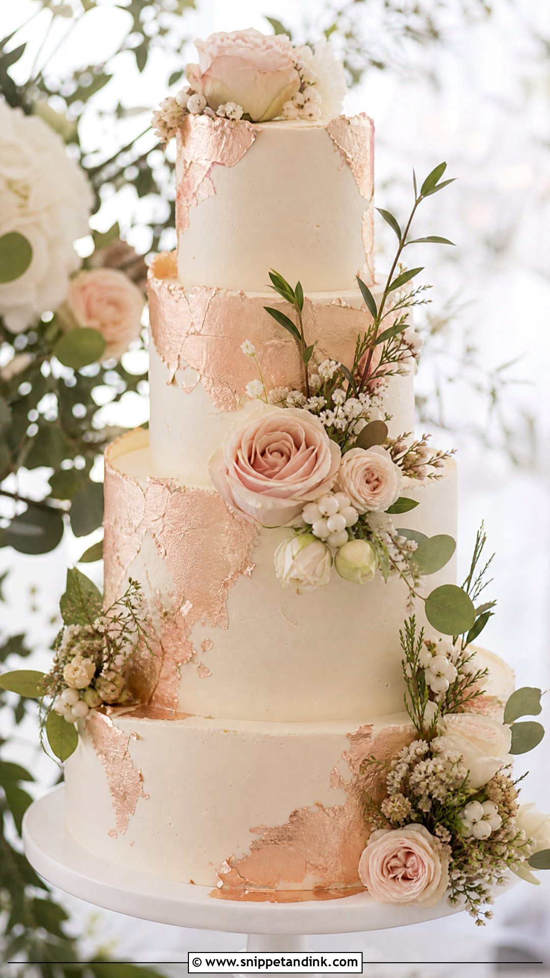Rose Gold Leaf Wedding Cake - Snippet and Ink - 30 Rose Gold Cake Ideas for Wedding
