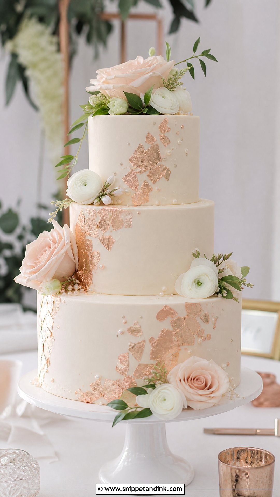 Rose Gold Leaf Wedding Cake - Snippet and Ink - 20 Rose Gold Cakes for Wedding
