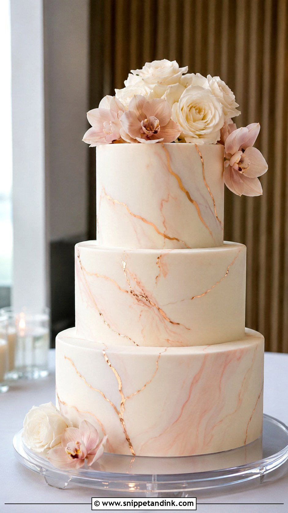 Rose Gold Marble Wedding Cake - Snippet and Ink - 25 Rose Gold Wedding Cake Designs