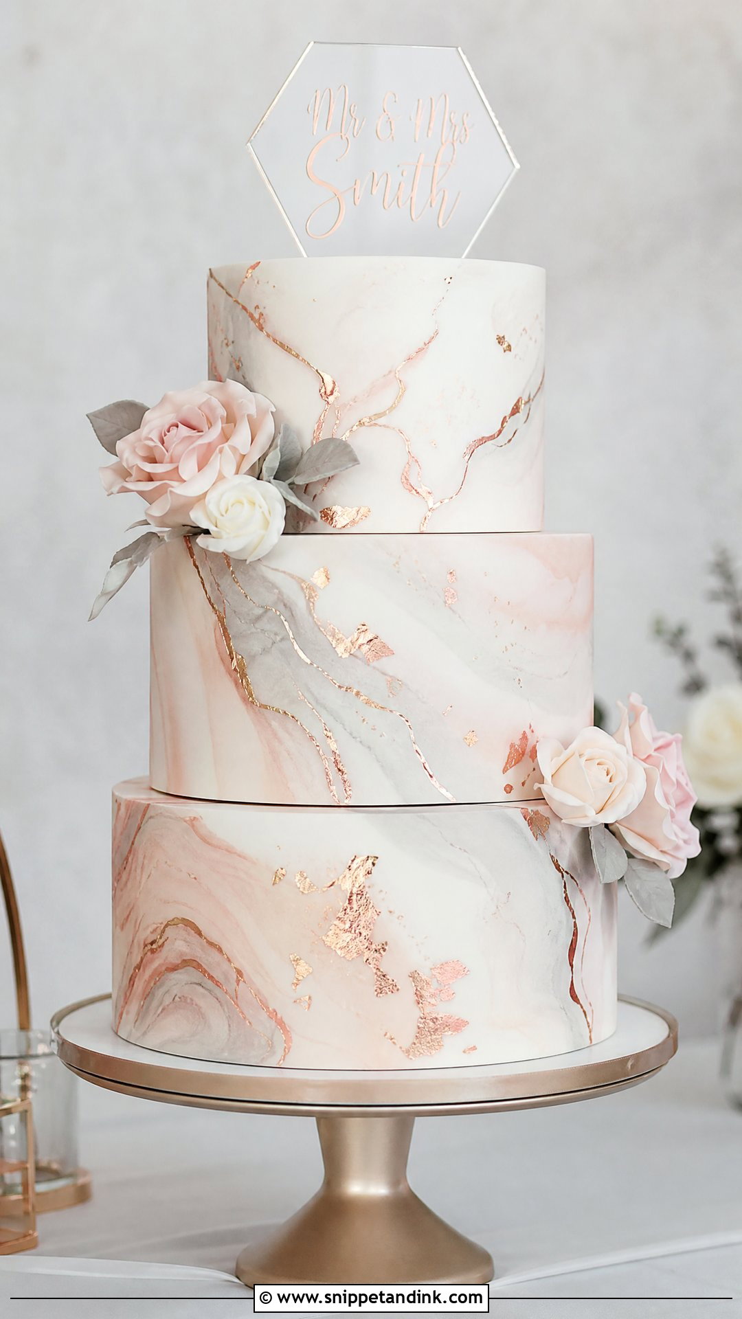 Rose Gold Marble Wedding Cake - Snippet and Ink - 30 Rose Gold Cake Ideas for Wedding