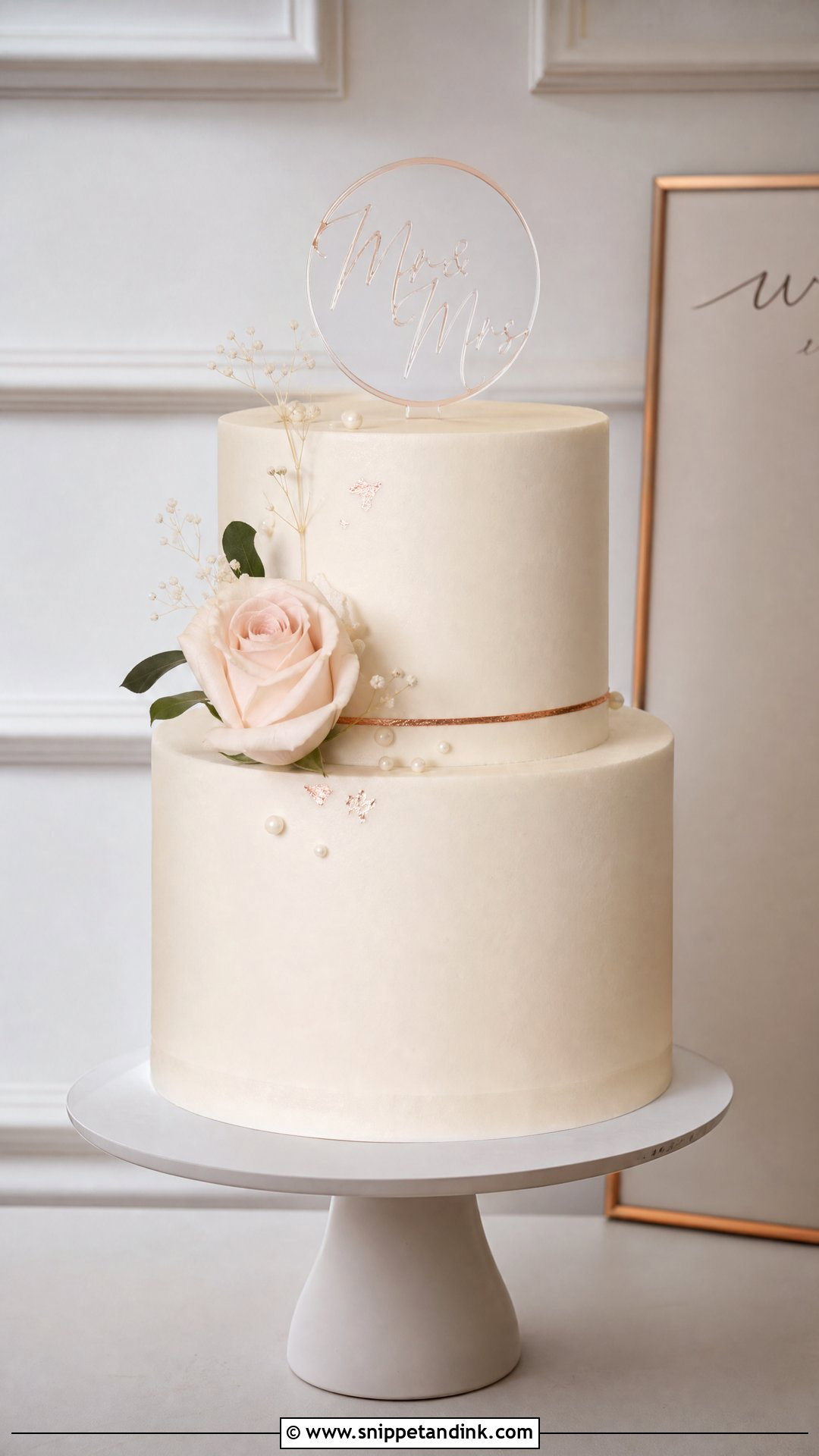 Rose Gold Minimalist Wedding Cake - Snippet and Ink - 30 Rose Gold Cake Ideas for Wedding
