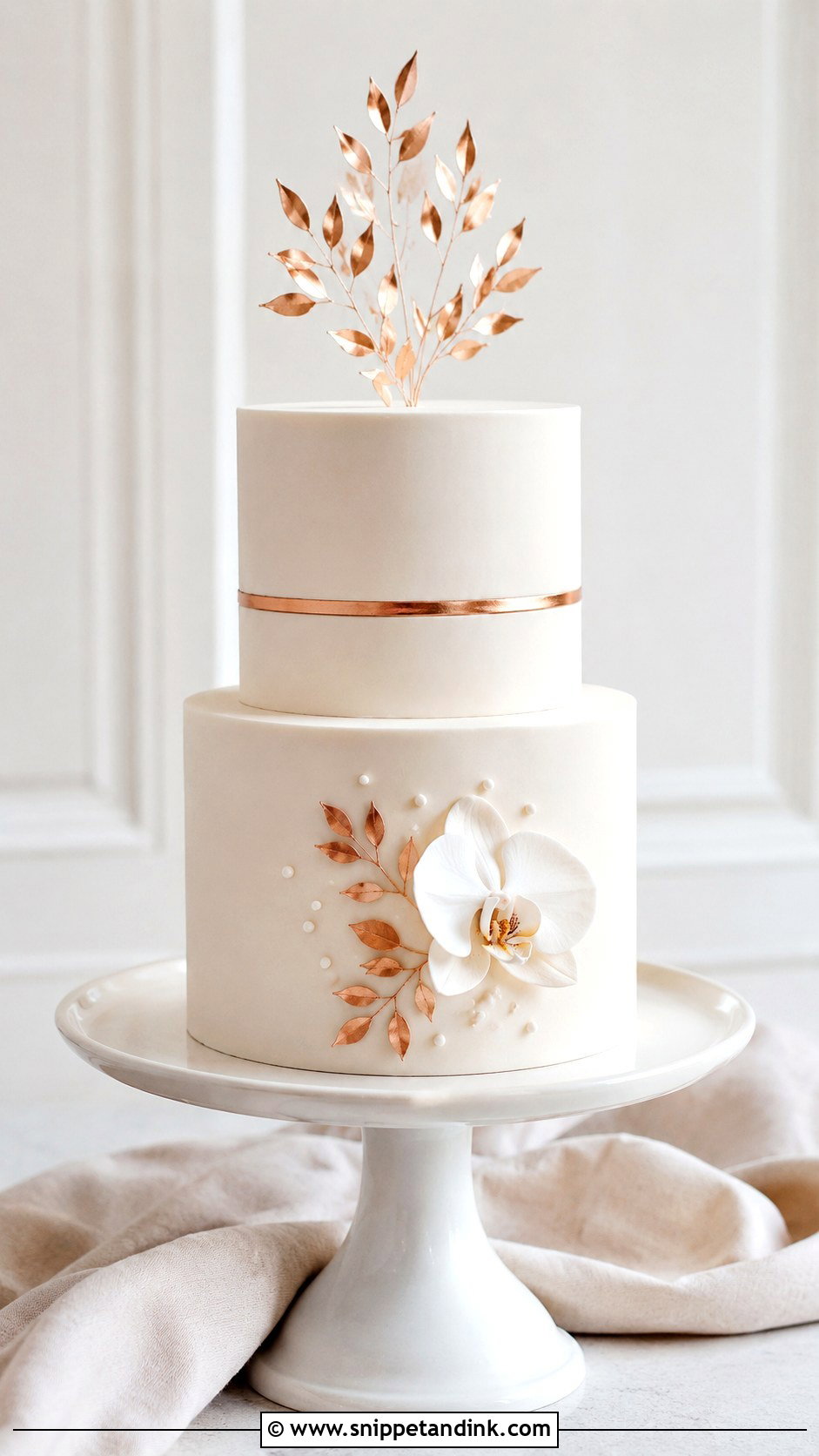Rose Gold Minimalist Wedding Cake - Snippet and Ink - 25 Rose Gold Wedding Cake Designs