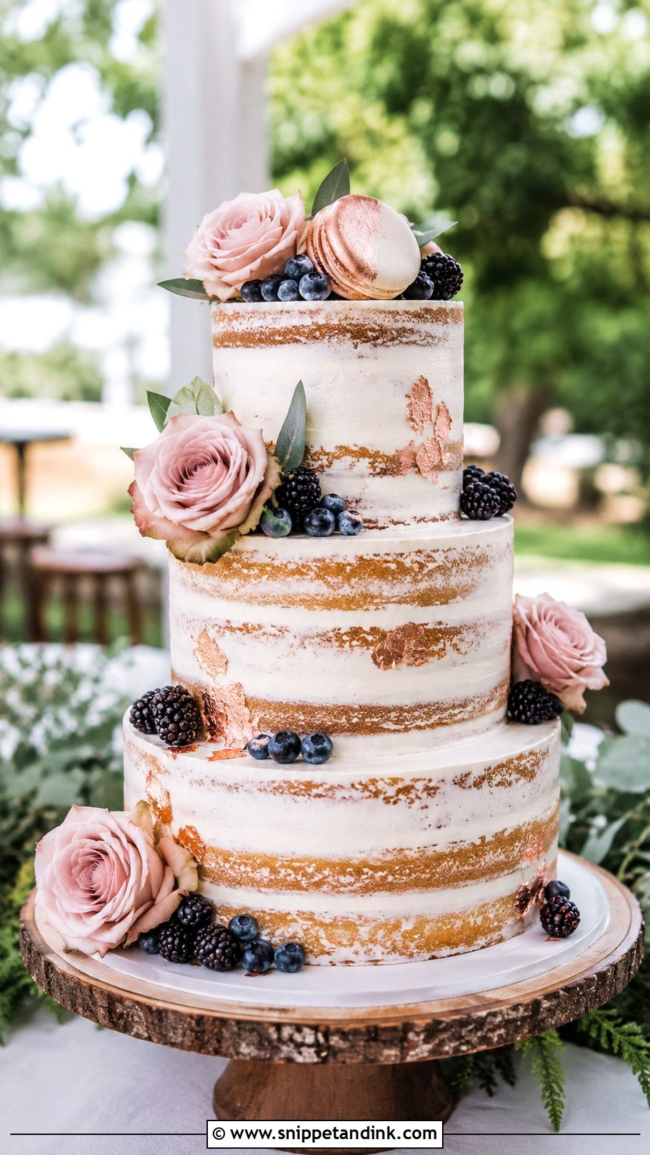 Rose Gold Naked Wedding Cake - Snippet and Ink - 25 Rose Gold Wedding Cake Designs
