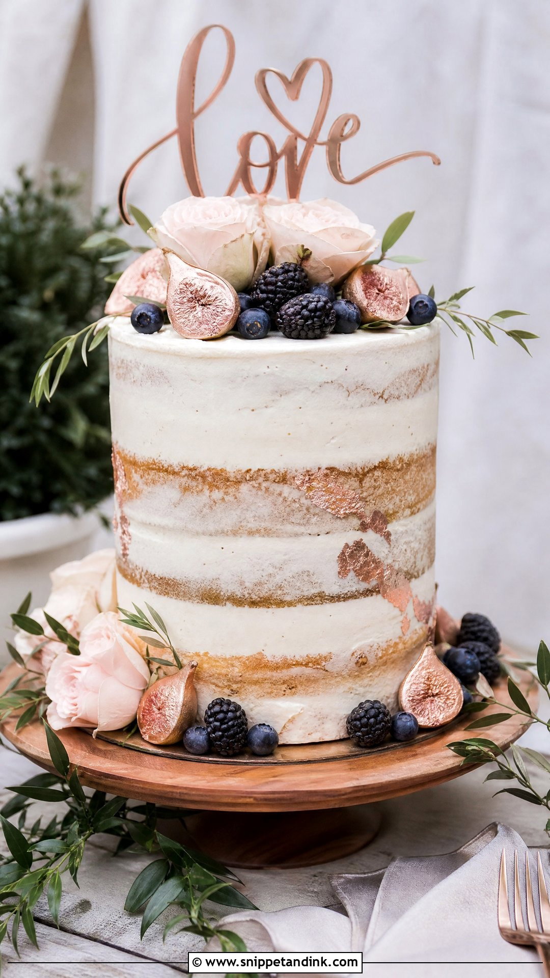 Rose Gold Naked Wedding Cake - Snippet and Ink - 30 Rose Gold Cake Ideas for Wedding
