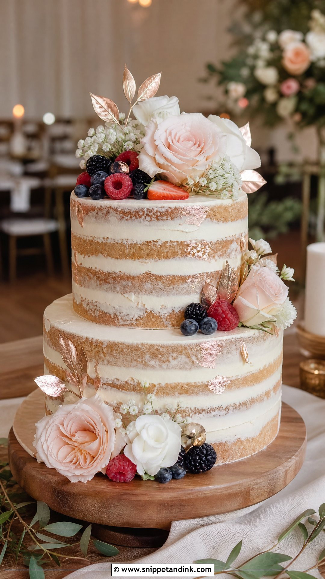 Rose Gold Naked Wedding Cake - Snippet and Ink - 20 Rose Gold Cakes for Wedding