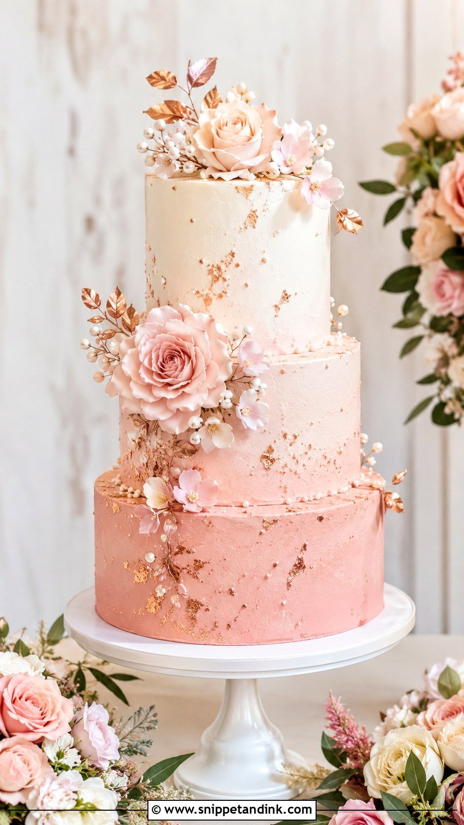 Rose Gold Ombre Wedding Cake - Snippet and Ink - 25 Rose Gold Wedding Cake Designs