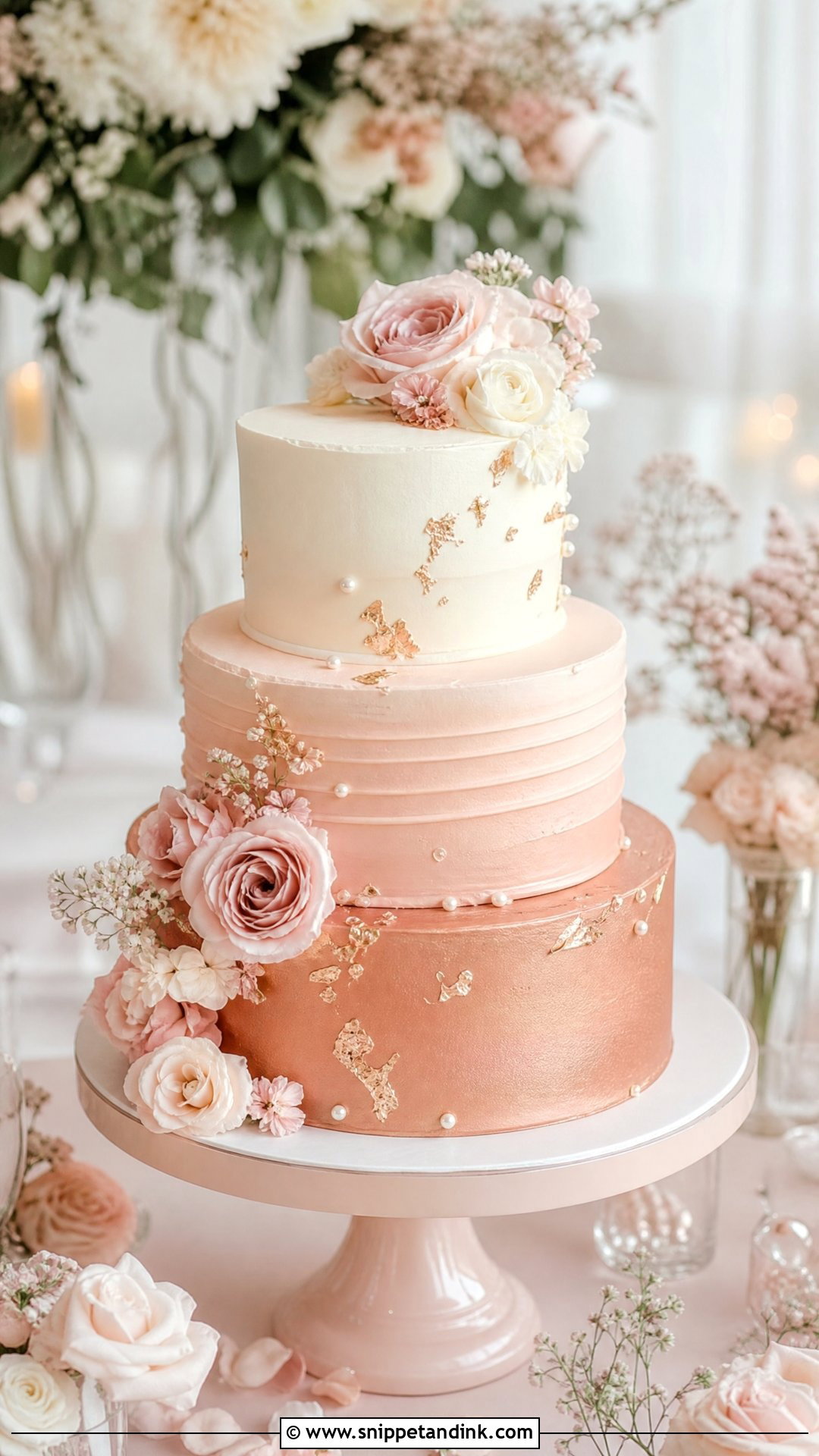 Rose Gold Ombre Wedding Cake - Snippet and Ink - 30 Rose Gold Cake Ideas for Wedding