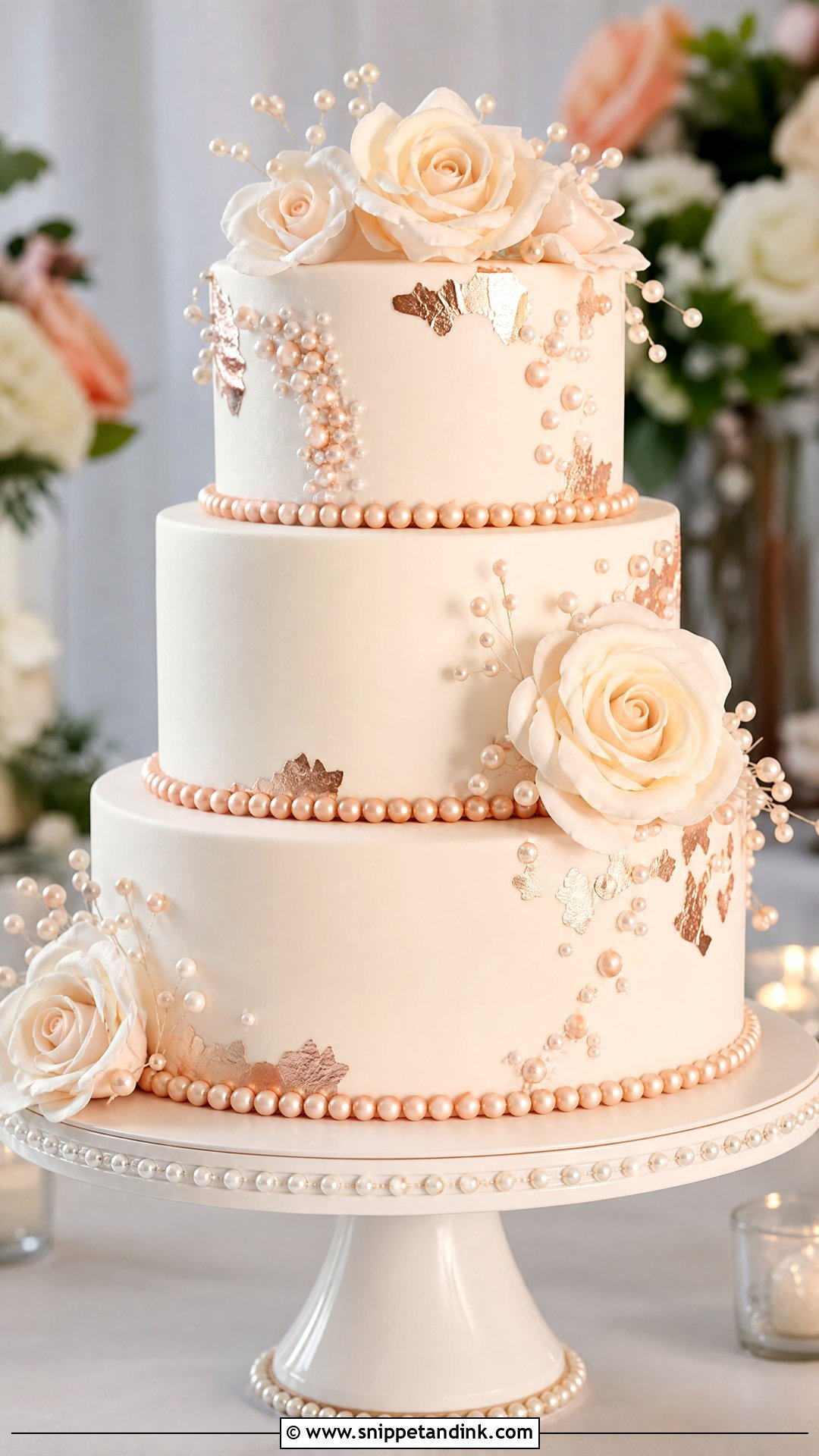 Rose Gold Pearl Wedding Cake - Snippet and Ink - 20 Rose Gold Cakes for Wedding