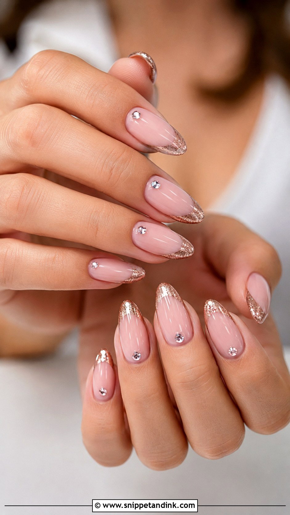 Rose Gold Rhinestone Wedding Nails - Snippet and Ink - 20 Rose Gold Wedding Nails